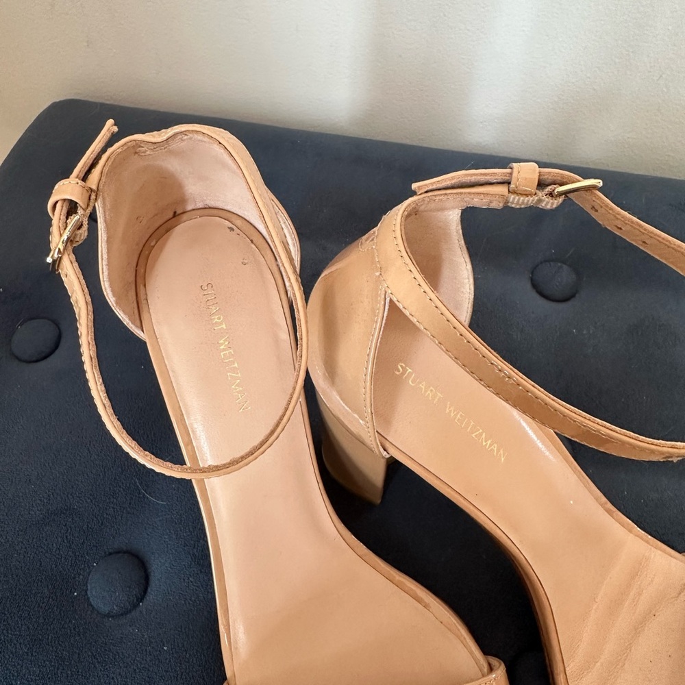 Stuart Weitzman Nudist Block 75MM Sandals | Nude Block Heel Sandal - Picture 6 of 7